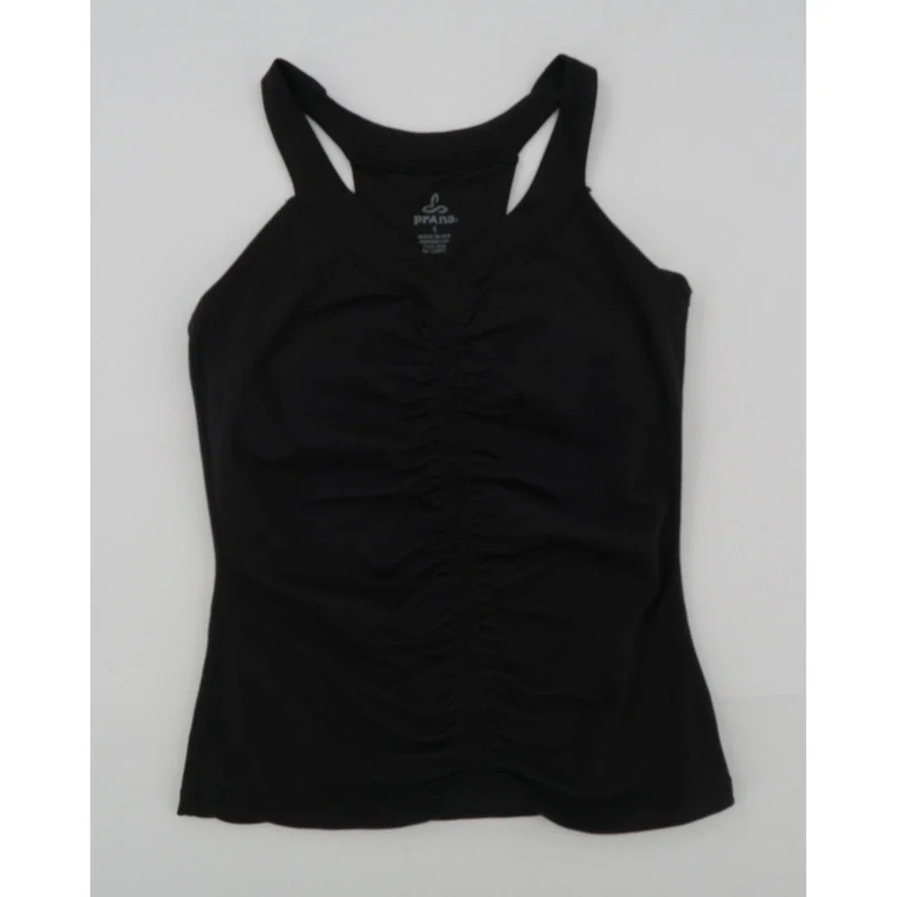 Prana Womens Black Racerback Yoga Tank‎ Top Size S Made in USA Activewear